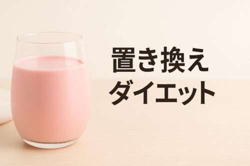左に置き換えダイエットの飲み物、右側に置き換えダイエットの文字