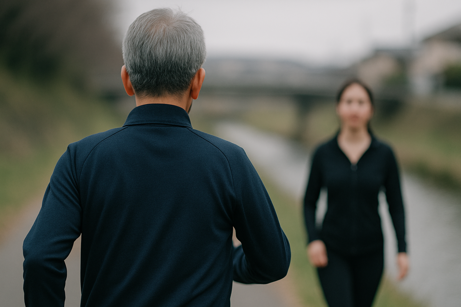 川沿いに道、すれ違う僕とお姉さん
