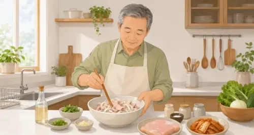 ダイエットのために料理をする男性