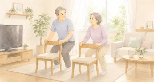 温かなリビングで筋力トレーニング
